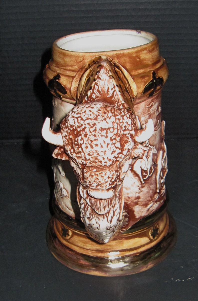 Ceramic Bisque Western American Bison Tribal Stein. image 2