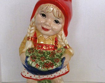 Girl Garden Gnome with Basket of Flowers