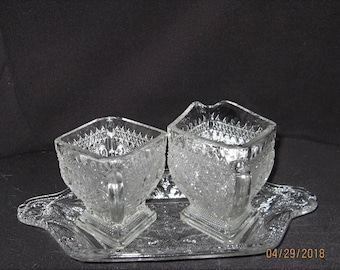 Vintage Lead Crystal Cream, Sugar and Plate