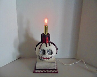 Halloween Ceramic Ghost Head with Flicker Candle all Electric