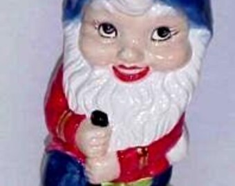 Garden Gnome with Blue Hat and Flowers