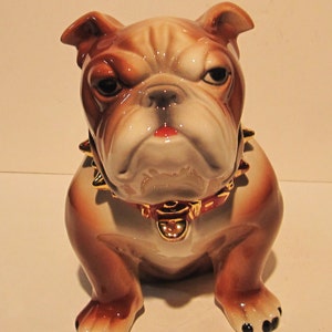 Bulldog Cookie Jar Airbrush and Accented in 14K Gold