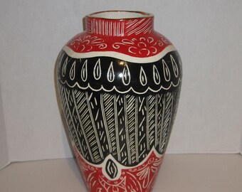 Vintage Intricate Hand Carved Greek Geometric Vase