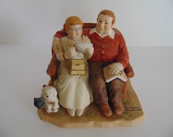 Norman Rockwell "Vintage Times" Figurine: Victorian Porcelain Couple with Dog