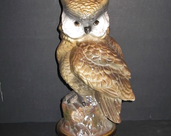 Tall Horned Owl Ceramic Figurine 13 inches Tall