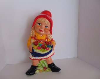 Girl Garden Gnome with Basket of Flowers