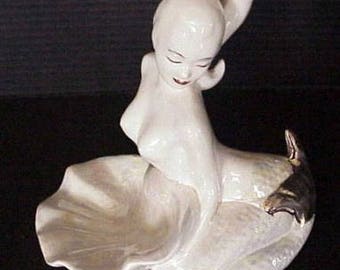 Mermaid Soap Dish with Tail Accented in Gold and Mother of Pearl