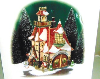 North Pole Northern Lights Fire Station with Lights and box
