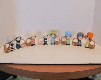 Set of Ceramic Napkins Holders 4 Girls and 4 Boys