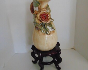 Ceramic Bisque Rose Water Pitcher and Stand