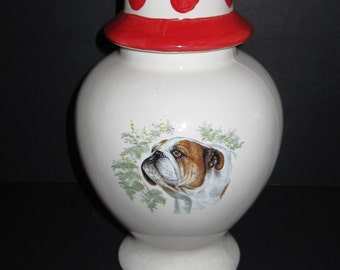 Bulldog Cookie  Jar Decorated with Hearts.