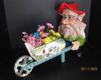 Grandpa Gnome with Cart full of Flowers