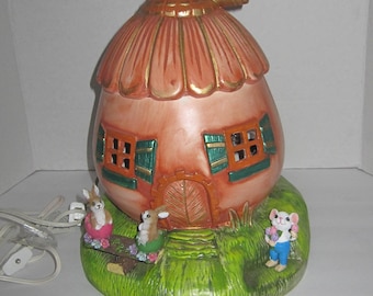 Vintage Easter Egg Lamp with bunnies Hand Painted