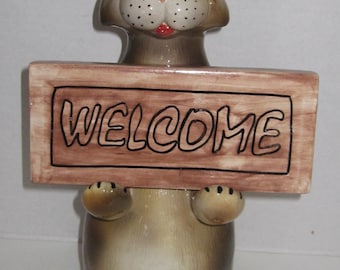 Ceramic Cat with a Welcome Cat 16 inches  High
