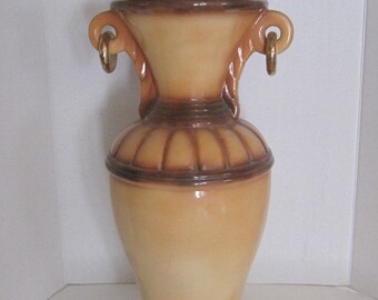 Ceramic Vase Airbrush Grecian Style Accented in 14 K Gold