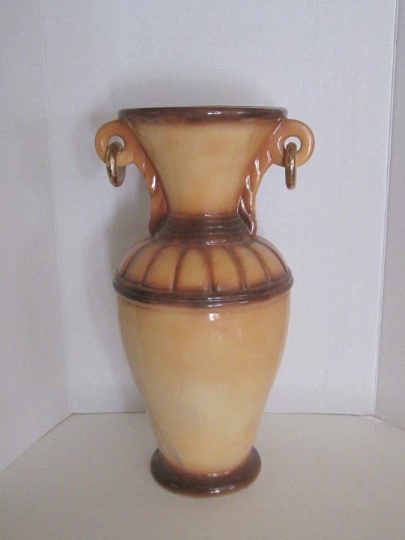 Ceramic Vase Airbrush Grecian Style Accented In 14 K Gold Etsy