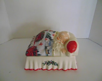 Sleeping Santa Candy Dish with cloth decoupage Blanket