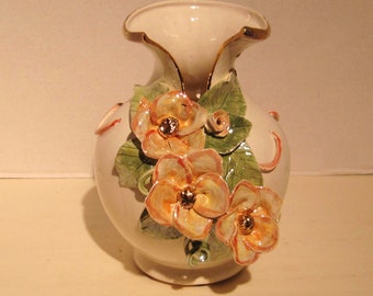 Vase with Pink Flowers accented in Gold