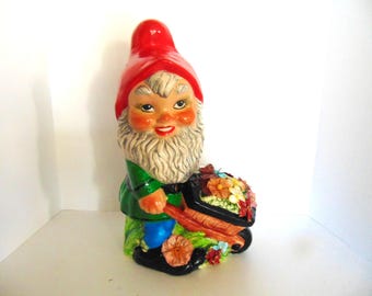Garden Gnome with Flower cart
