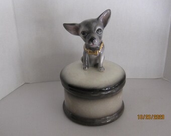 Chihuahua Cookie Jar Grey and White