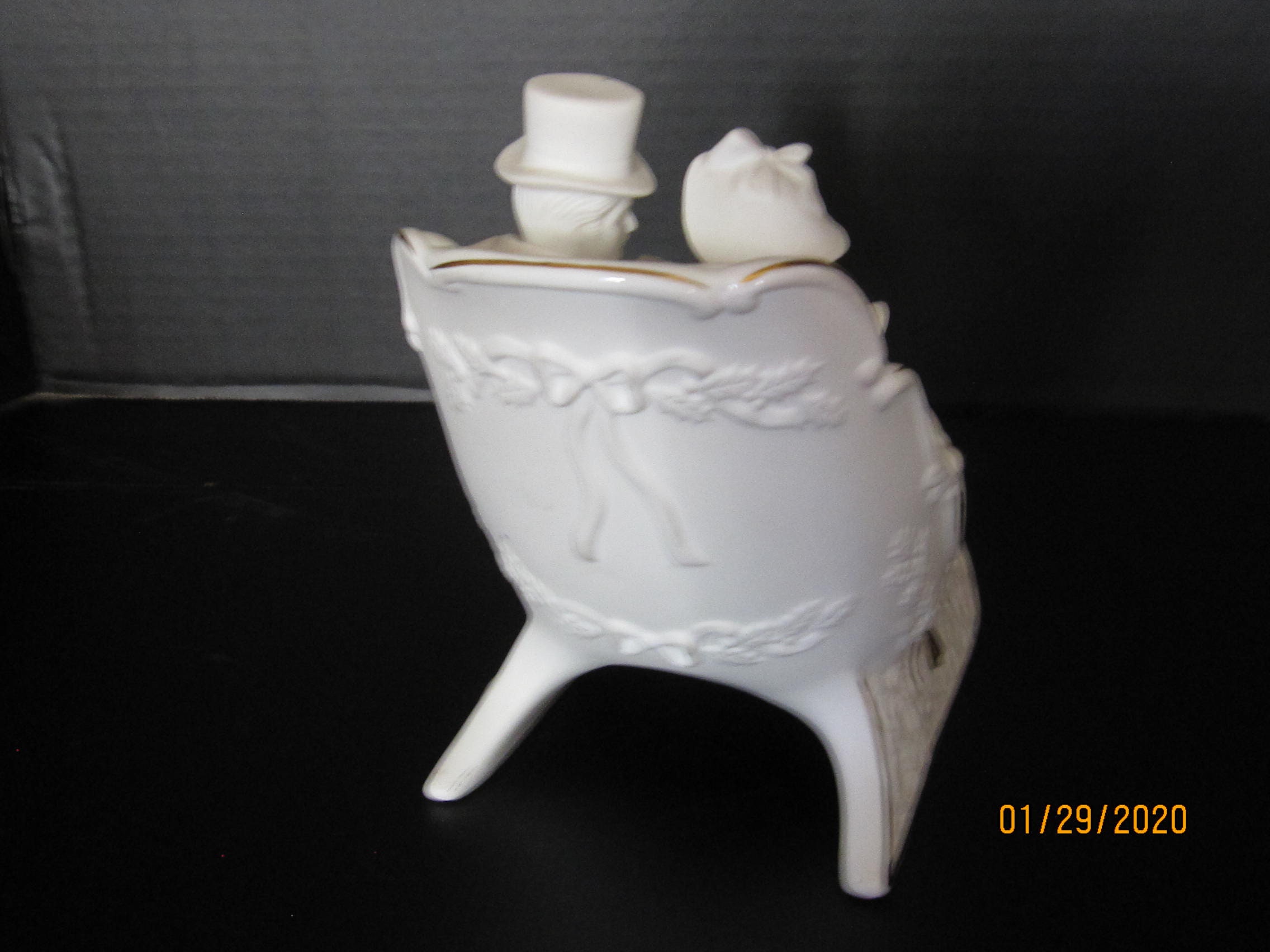 Lenox 1981 White Christmas Victorian Couple in Sleigh Music Box Retired