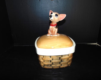 Baby Chihuahua Cookie jar  with Red Collar and ID Tag
