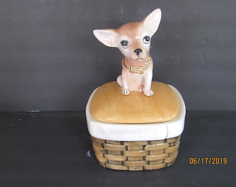 New Chihuahua Cookie Jar with Weaved Basket