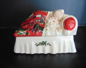 Sleeping Santa Candy Dish with cloth decoupage Blanket