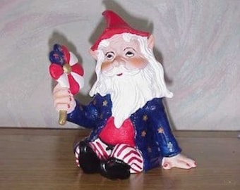 Sitting Patriotic  Garden Gnome