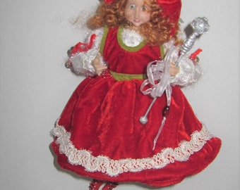 Girl Fairy Elf In Red Velvet Dress