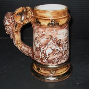 Ceramic Bisque Western American Bison Tribal Stein. image 3