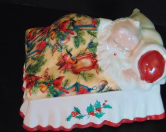 Sleeping Santa Candy Dish with cloth decoupage Blanket