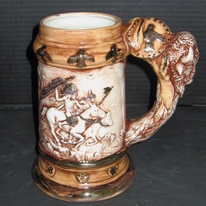 Ceramic Bisque Western American Bison Tribal Stein. image 1