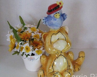 Cat with Bird Friend Planter