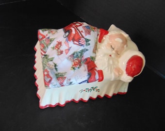 Sleeping Santa Candy Dish with cloth decoupage Blanket