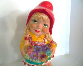 New Design Girl Garden Gnome with Basket of Flowers