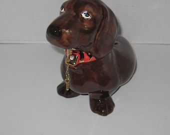 Ceramic Dachshund Piggy Bank Chocolate Brown