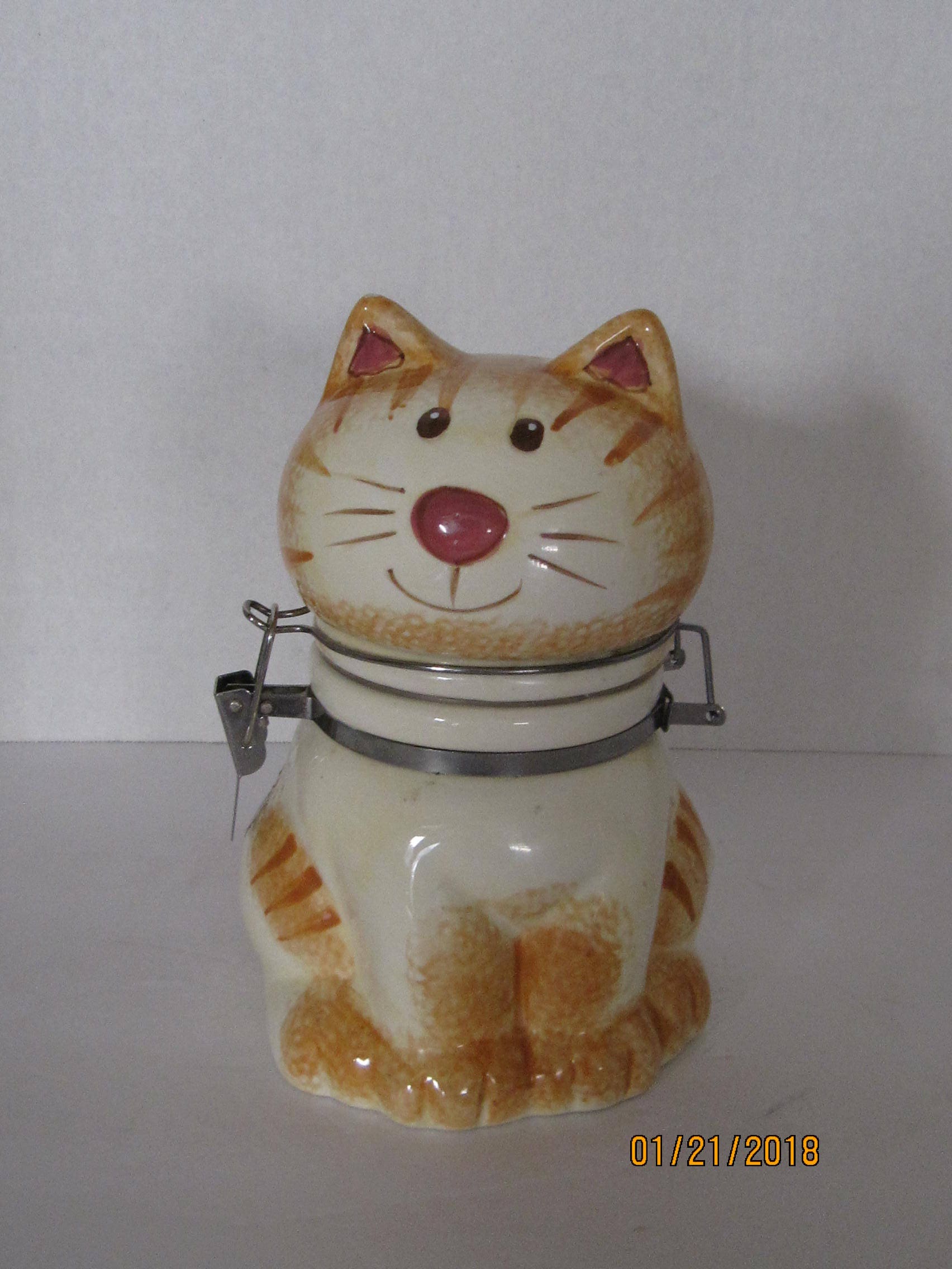 Vintage Ceramic Cat Treat Jar Hinge