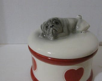 Pug Round Cookie Jar with Heart decoration