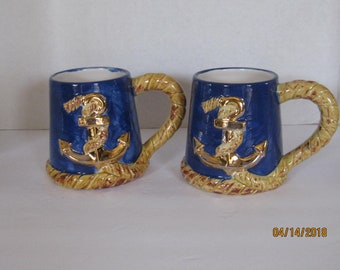 Nautical Rope Ship Anchor Embossed in  Gold Mug