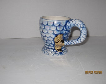 Mermaid Tail Mug-New - 12 Ounces Ceramic Coffee-Tea-Cocoa Tea Cup-with mother of Pearl Finish and 14 K Gold Tail.