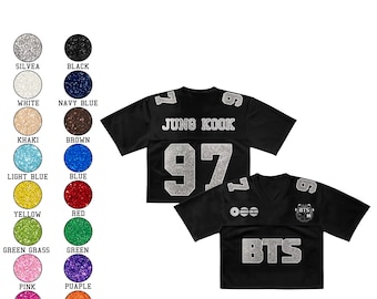 Custom BTS Inspired Sequin Football Crop Jersey Personalized Gift Kpop Fan Shirt Custom Name Number Women Sparkle Game Day Top