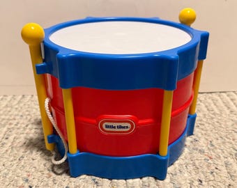 Vintage Little Tikes Toy Drum w/ Drumsticks Red Blue Yellow Plastic Musical Drum