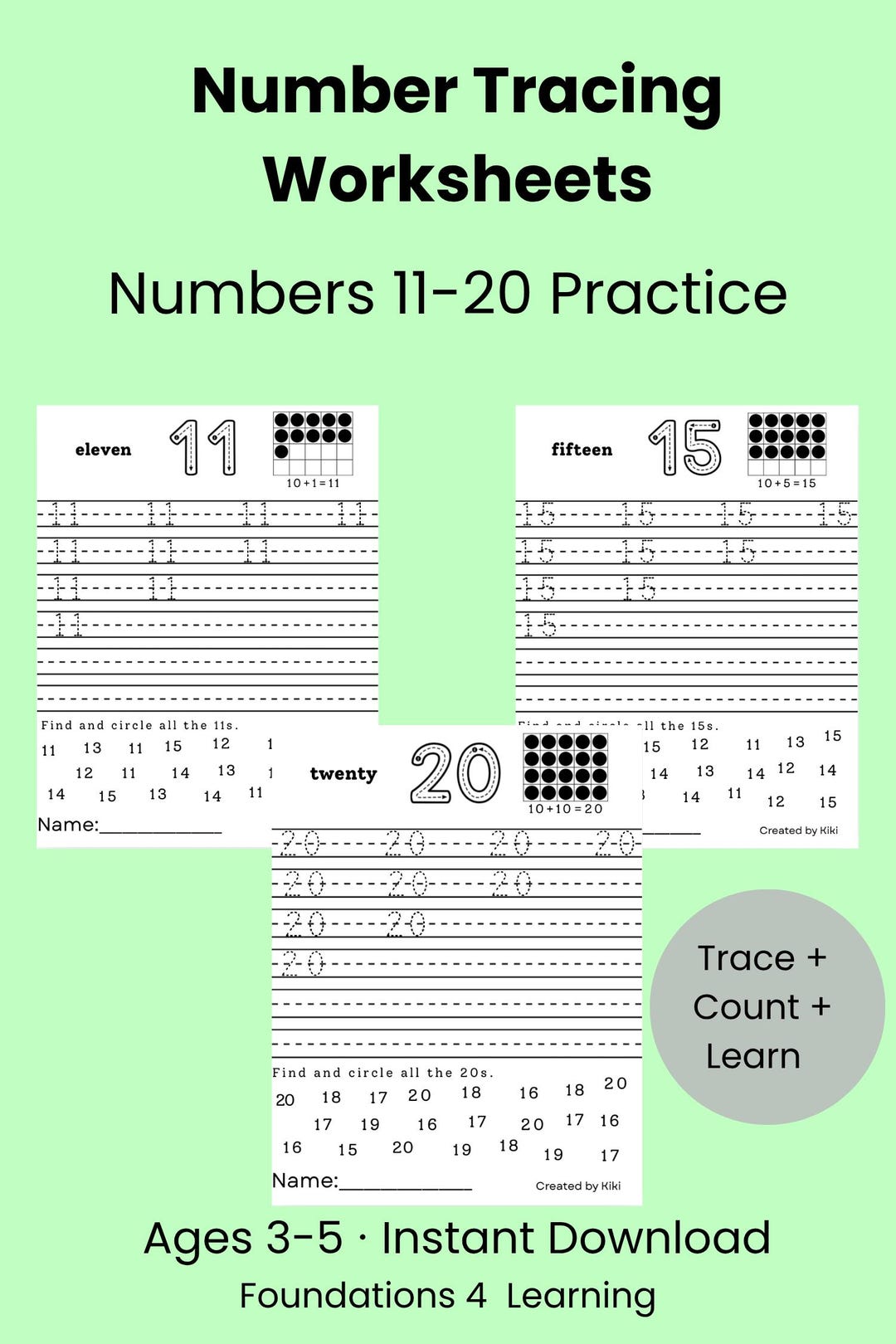 Numbers 11–20 Tracing Worksheets Printable | Preschool Number ...