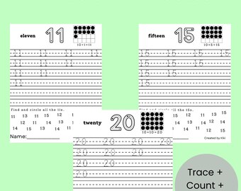 Numbers 11–20 Tracing Worksheets Printable | Preschool Number Recognition, Counting & Ten Frame Practice