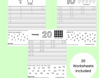 Numbers 1–20 Tracing Worksheets Printable | Preschool Number Recognition, Counting & Writing Practice Bundle