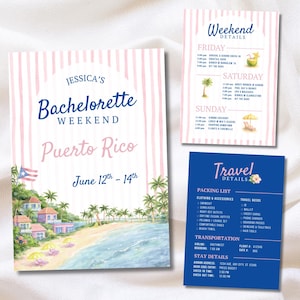 Plantilla de itinerario para despedida de soltera en Puerto Rico / Invitación para despedida de soltera en Puerto Rico / Plantilla de Canva (digital o para imprimir en papel de 5 x 7 pulgadas)