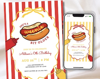 A Weenie Bit Older| Hot Dog Party | BBQ Party | Picnic Party | She's A Weenie Bit Older | Editable Canva Template | (Digital or 5x7in Print)