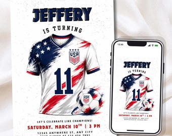 USA Jersey Inspired Soccer Birthday | Soccer Birthday | World Cup Birthday | Team USA | Any Age| Canva Template | (Digital or 5x7in Print)