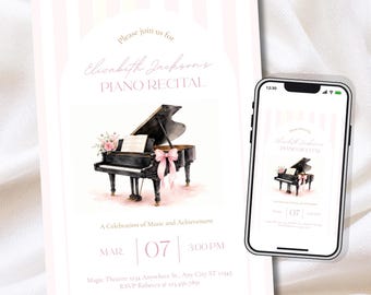Piano Recital Invitation | Piano Concert Invite | Editable Canva Template | Music Recital Student Piano Performance (Digital or 5x7in Print)